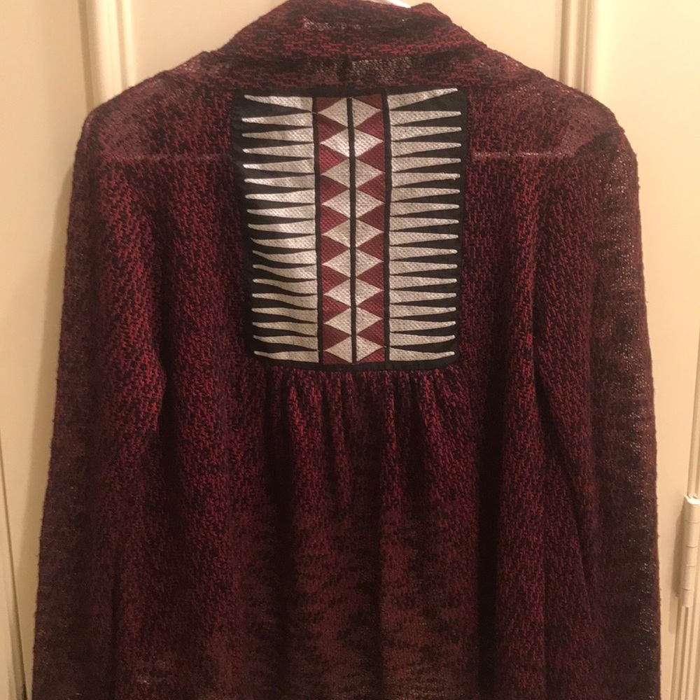 Francesca's Red Black cardigan w/ Embroidered Back